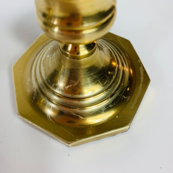 Solid Brass Short Candlestick Candle Holder Set of 2 Octagon Base VTG Party Home - Picture 8 of 12